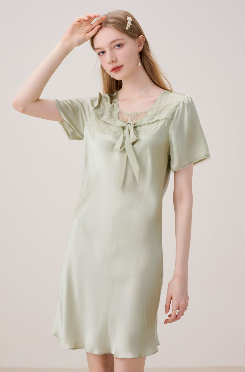 green silk night dress Windy Women's Silk Drawstring Nightdress