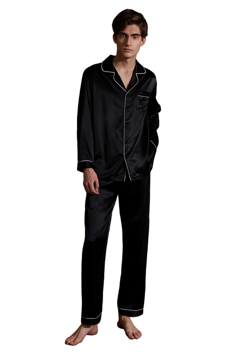 Nocturne Luxe Series Men's Short Sleeve Silk Pajama Set - 19 Momme 100% Mulberry Silk Casual Loungewear