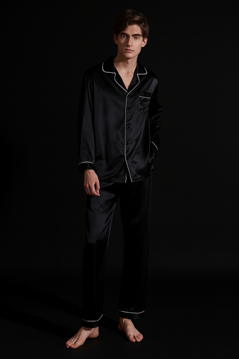 Nocturne Luxe Series Men's Short Sleeve Silk Pajama Set - 19 Momme 100% Mulberry Silk Casual Loungewear