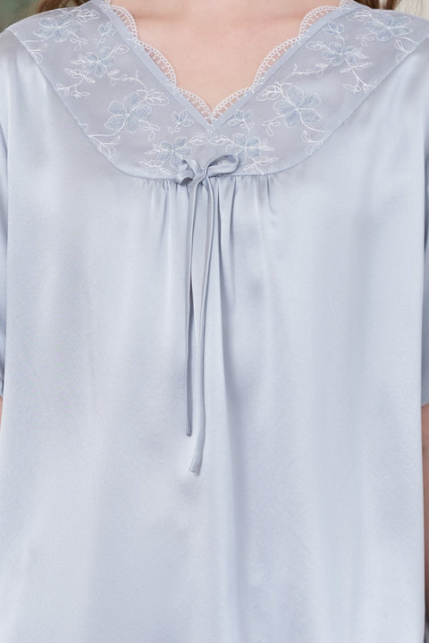Silk Loungewear and Sleepwear with Crop Pants Light Grey Blue