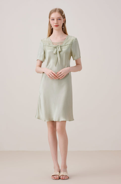 Camisón de Seda Escote en Pico Verde Salvia