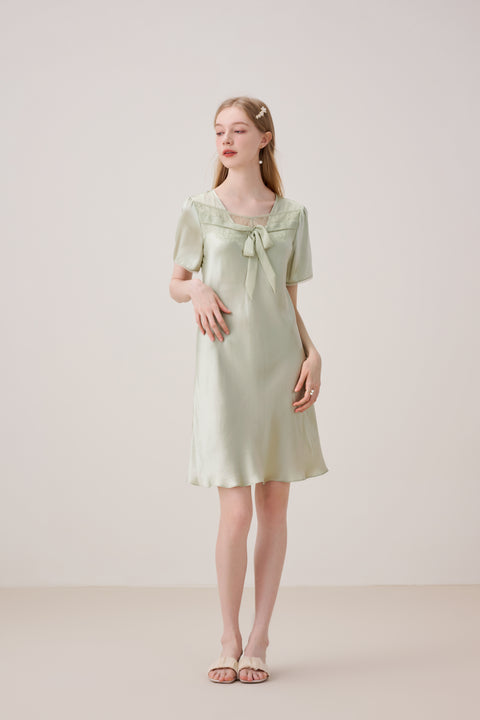 Camisón de Seda Escote en Pico Verde Salvia