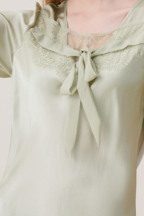Camisón de Seda Escote en Pico Verde Salvia