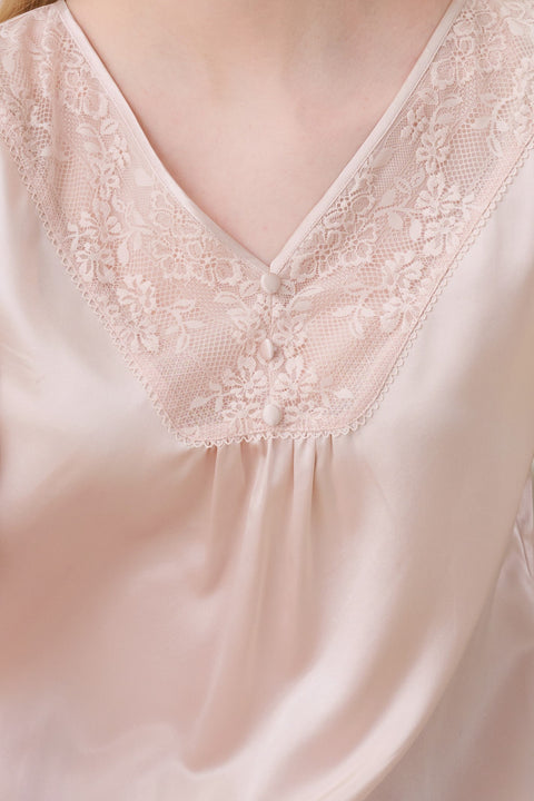 Silk Pajama Set Crop Pants Pinkish Grey