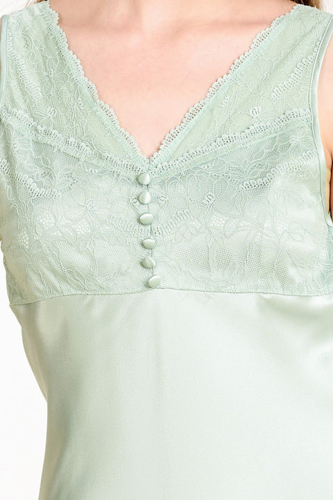 Camisón De Seda Sin Mangas Verde Salvia