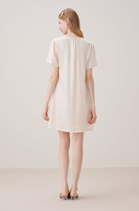Camisón de Seda Encaje Escote en V Ámbar Suave