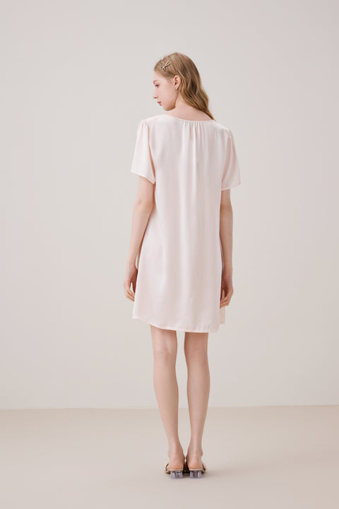 Camisón de Seda Encaje Pechera Escote en V Vainilla Hielo