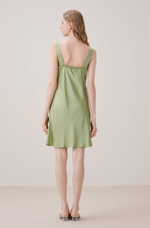 Vestido lencero de seda verde Camisón de seda ahuecado
