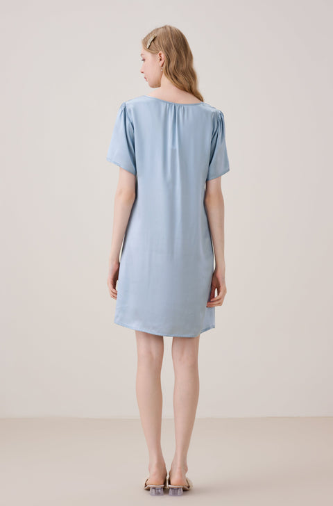 Camisón de Seda Encaje Escote en Pico Azul Nublado