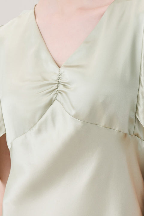Camisón de Seda Escote en V Manga Tulipán Verde Salvia