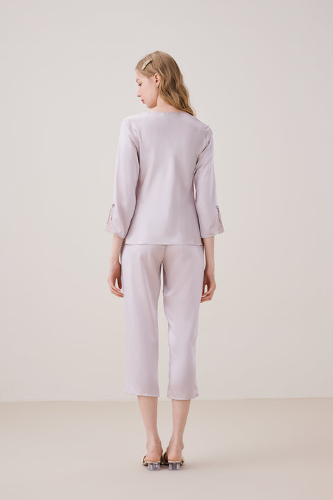 Silk Pajama Set Women Long Sleeved Crop Pants