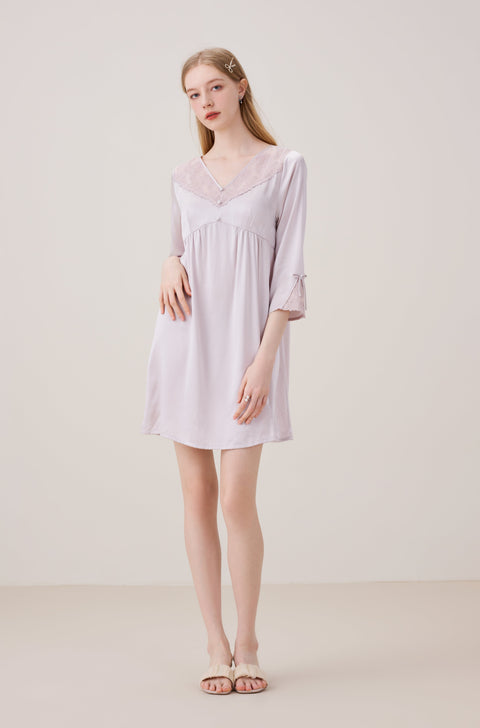 Camisón de Seda Lavanda Almohadillas Desmontables para el Pecho