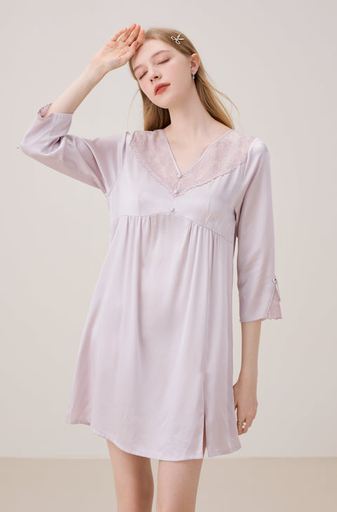 Camisón de Seda Lavanda Almohadillas Desmontables para el Pecho