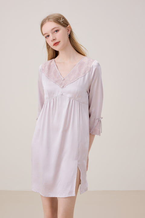Camisón de Seda Lavanda Almohadillas Desmontables para el Pecho