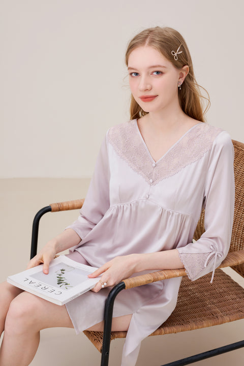 Camisón de Seda Lavanda Almohadillas Desmontables para el Pecho
