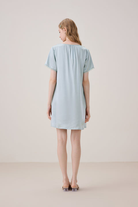 Camisón de Seda Ropa de Dormir Azul Cadete