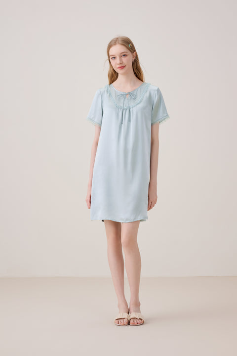 Camisón de Seda Ropa de Dormir Azul Cadete