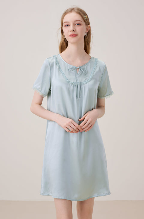 Camisón de Seda Ropa de Dormir Azul Cadete