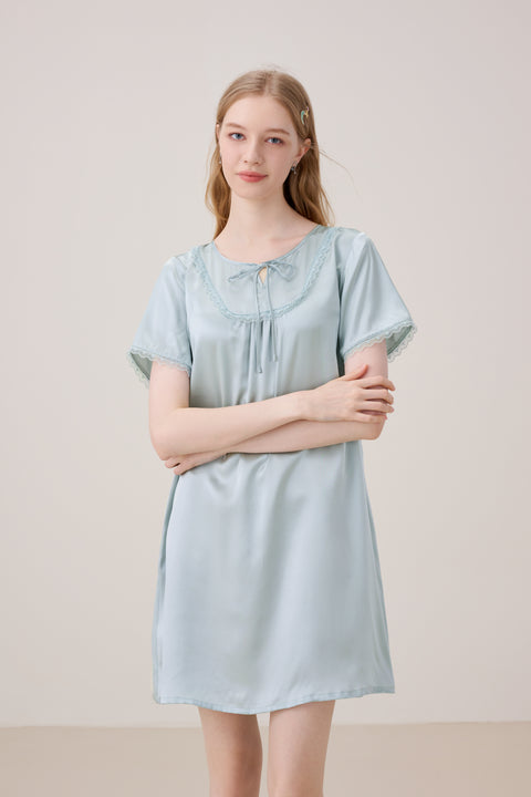 Camisón de Seda Ropa de Dormir Azul Cadete