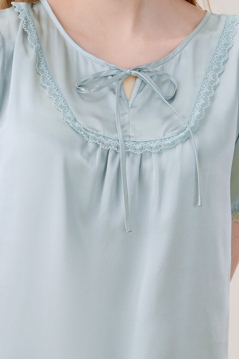 Camisón de Seda Ropa de Dormir Azul Cadete