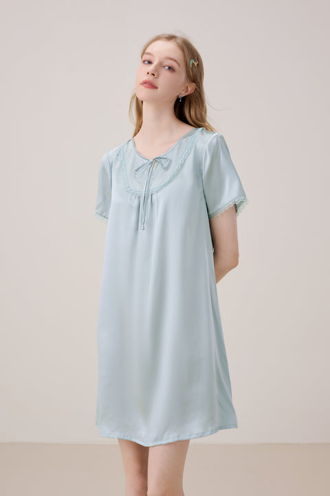 Camisón de Seda Ropa de Dormir Azul Cadete