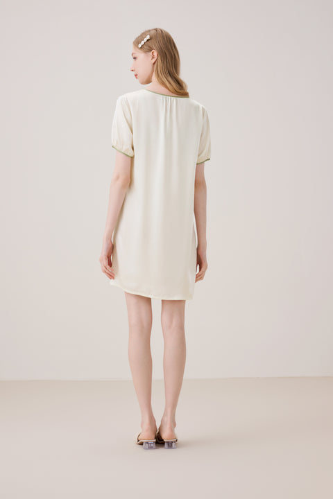 Camisón de Seda Manga Corta Platino