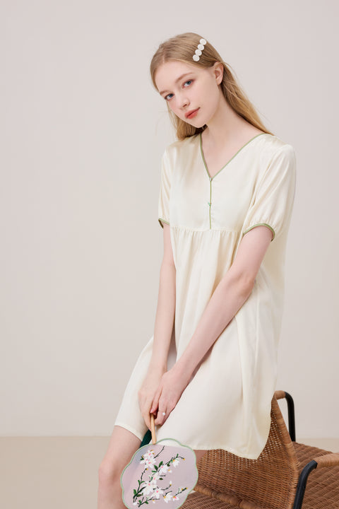 Camisón de Seda Manga Corta Platino