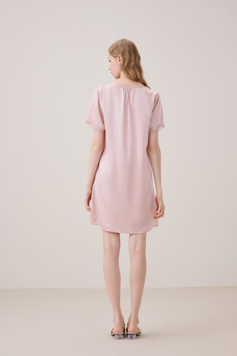 Camisón de Seda Rosa Pastel Manga Corta