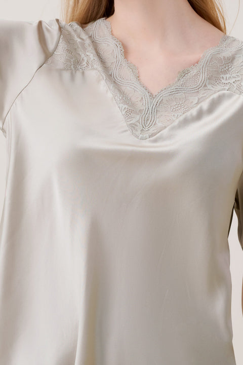 Silk Pajama Set Women Pale Silver