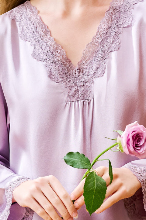 Lavender Pull-On Silk Pajama Set Long Sleeved