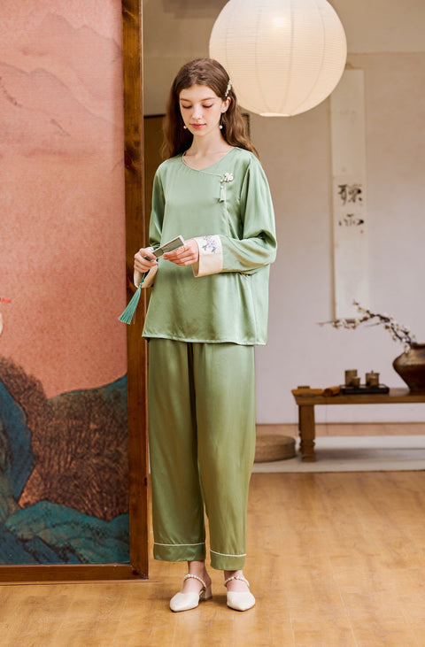 Silk Pajama Set Cheongsam Design Loungewear and Sleepwear (Clearance)