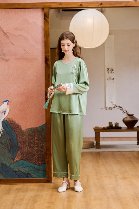 Silk Pajama Set Cheongsam Design Loungewear and Sleepwear (Clearance)