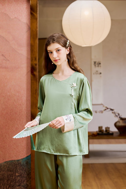 Silk Pajama Set Cheongsam Design Loungewear and Sleepwear (Clearance)