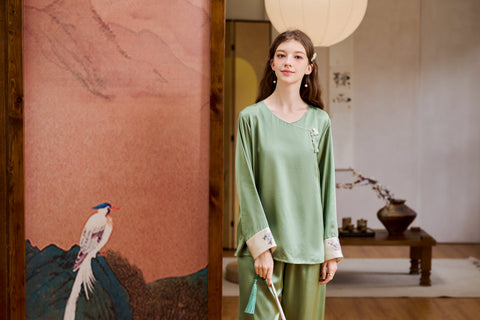 Silk Pajama Set Cheongsam Design Loungewear and Sleepwear (Clearance)