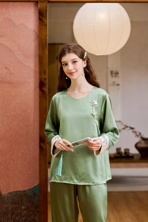 Silk Pajama Set Cheongsam Design Loungewear and Sleepwear (Clearance)