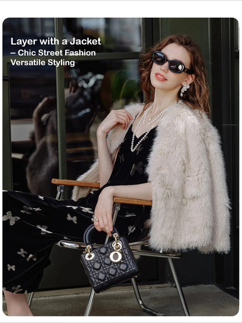 Women's Velvet Slip Dress with Silk Lining Black Cocktail Dress, Backless V-Neck Party Dress, Butterfly Jacquard, Elegant Mid-Length Evening Dress