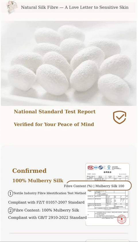 Natural Silk Fibre - National Standard Test Report, 100% Mulberry Silk Confirmed