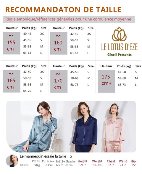 Conjunto de pijama de seda para mujer Tranquility Series, 100% seda morera, colores sólidos, botón frontal, conjunto de pijama de seda de 2 piezas