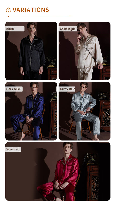 Nocturne Luxe Series Men's Short Sleeve Silk Pajama Set - 19 Momme 100% Mulberry Silk Casual Loungewear