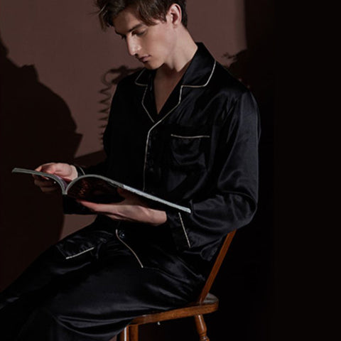 Nocturne Luxe Series Men's Short Sleeve Silk Pajama Set - 19 Momme 100% Mulberry Silk Casual Loungewear