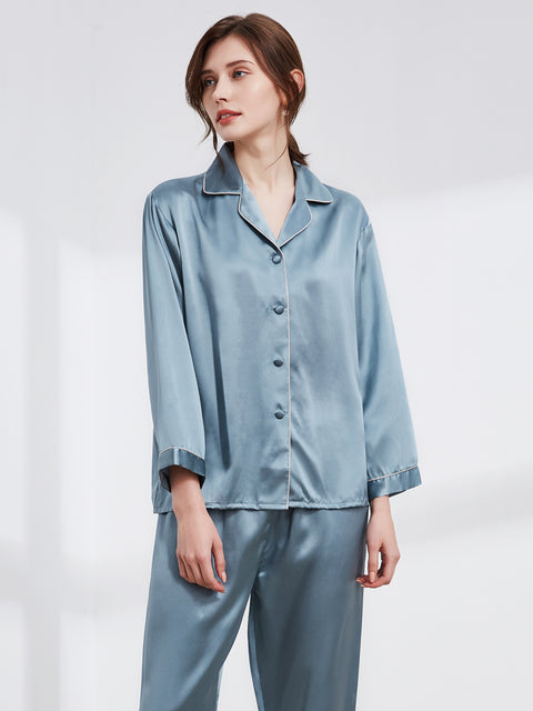 Tranquility Series Women's Silk Pajamas Set 100% Mulberry Silk Solid Colors Button Front 2 Piece Silk PJ Set