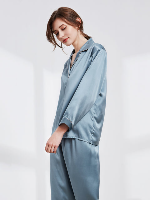 Tranquility Series Women's Silk Pajamas Set 100% Mulberry Silk Solid Colors Button Front 2 Piece Silk PJ Set