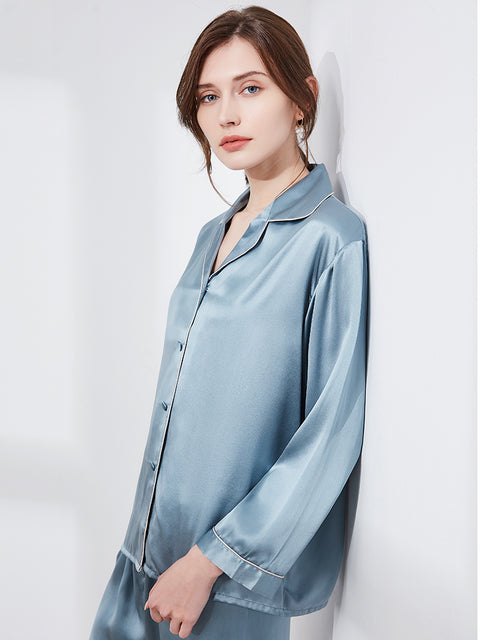 Tranquility Series Women's Silk Pajamas Set 100% Mulberry Silk Solid Colors Button Front 2 Piece Silk PJ Set
