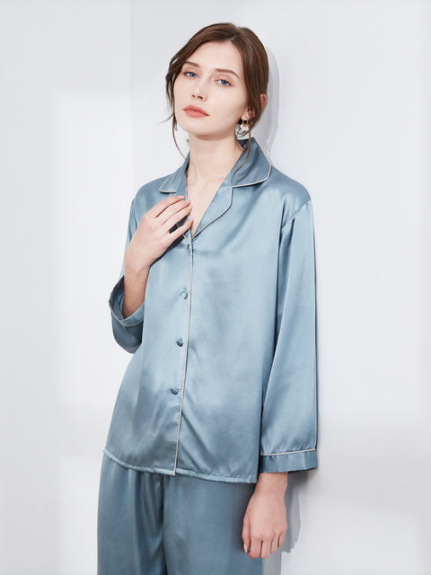 Tranquility Series Women's Silk Pajamas Set 100% Mulberry Silk Solid Colors Button Front 2 Piece Silk PJ Set