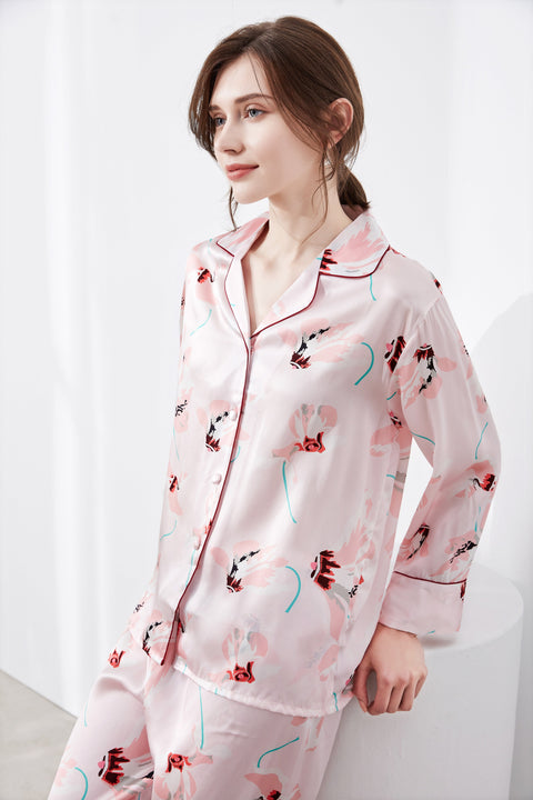 Le Silk Bouquet Women's 100% Silk Pajama Set Floral Patterns