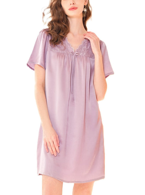 100% Mulberry Silk Nightgown Sweet Lace Silk Charm for Fashion-Forward Home Comfort (Clearance)
