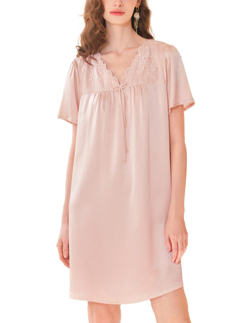 100% Mulberry Silk Nightgown Sweet Lace Silk Charm for Fashion-Forward Home Comfort (Clearance)