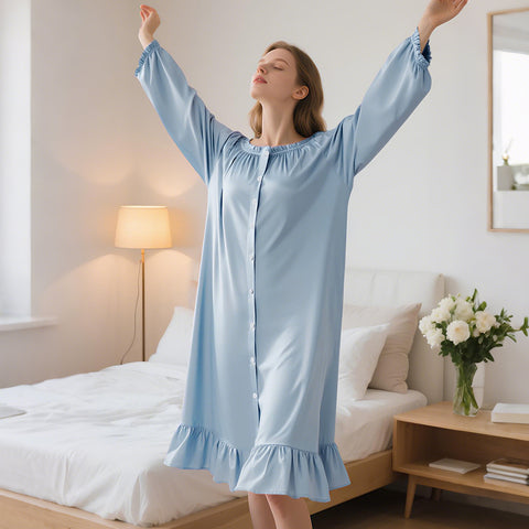 100% Mulberry Silk Nightgown for Women – Loose Fit Luxury Sleepwear, All-Season Silk Loungewear Gift