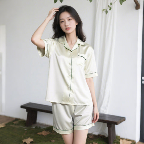 Women's Short Sleeve Silk Pajamas Set, 100% Mulberry Silk, 19 Momme Luxury Shorts & Shirt for Nightwear and Loungewear