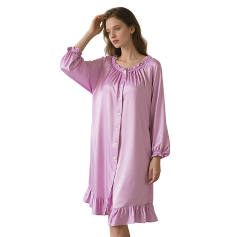 100% Mulberry Silk Nightgown for Women – Loose Fit Luxury Sleepwear, All-Season Silk Loungewear Gift